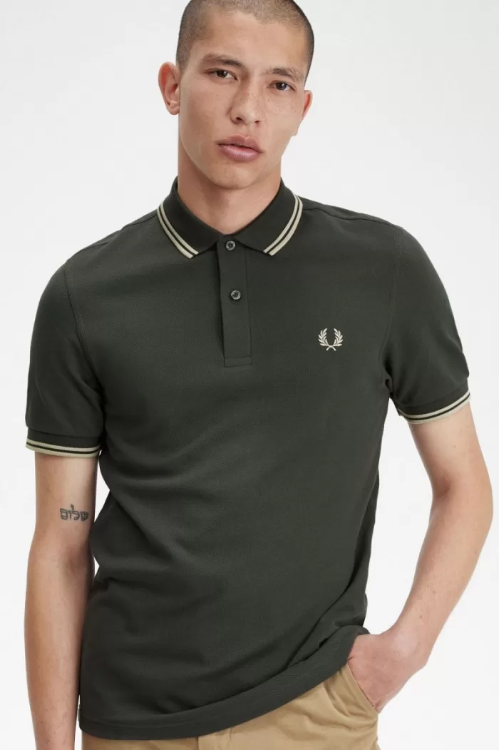 Fred Perry M3600 Men’s Shirt Field Green Oatmeal Oatmeal CEHNO3904