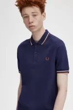 Fred Perry M3600 Men’s Shirt French Navy Beige Whisky Brown ISVXB0953