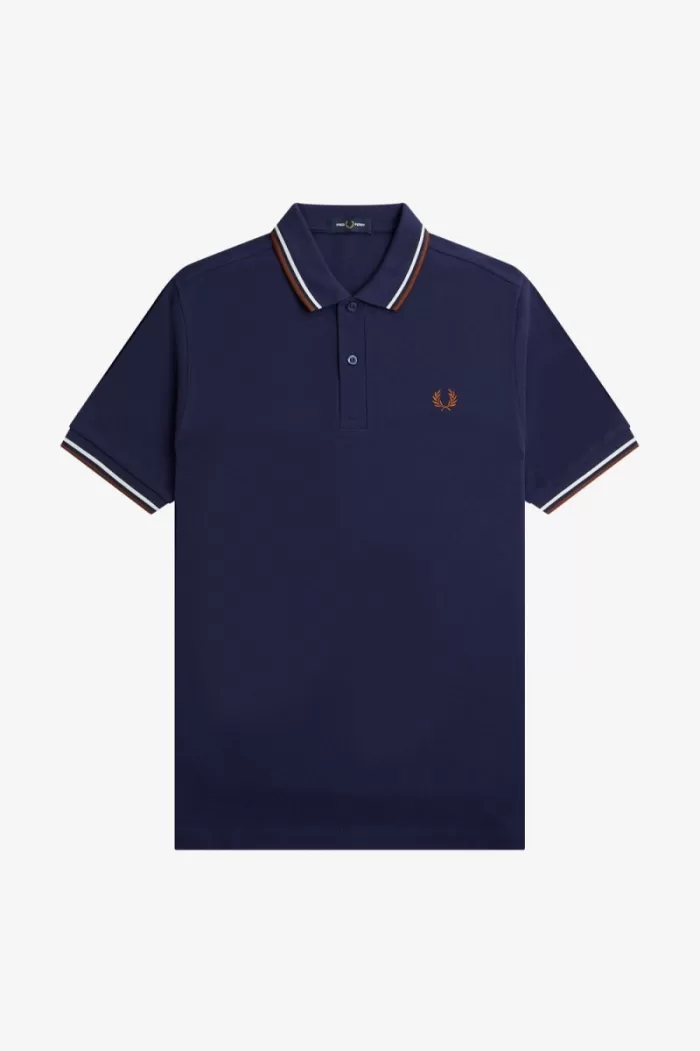 Fred Perry M3600 Men’s Shirt French Navy Beige Whisky Brown ISVXB0953