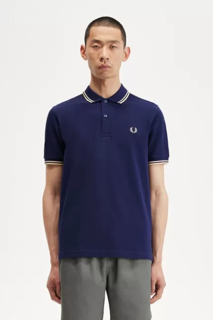 Fred Perry M3600 Men’s Shirt French Navy Aqua Cream Aqua Cream GIKXF5942