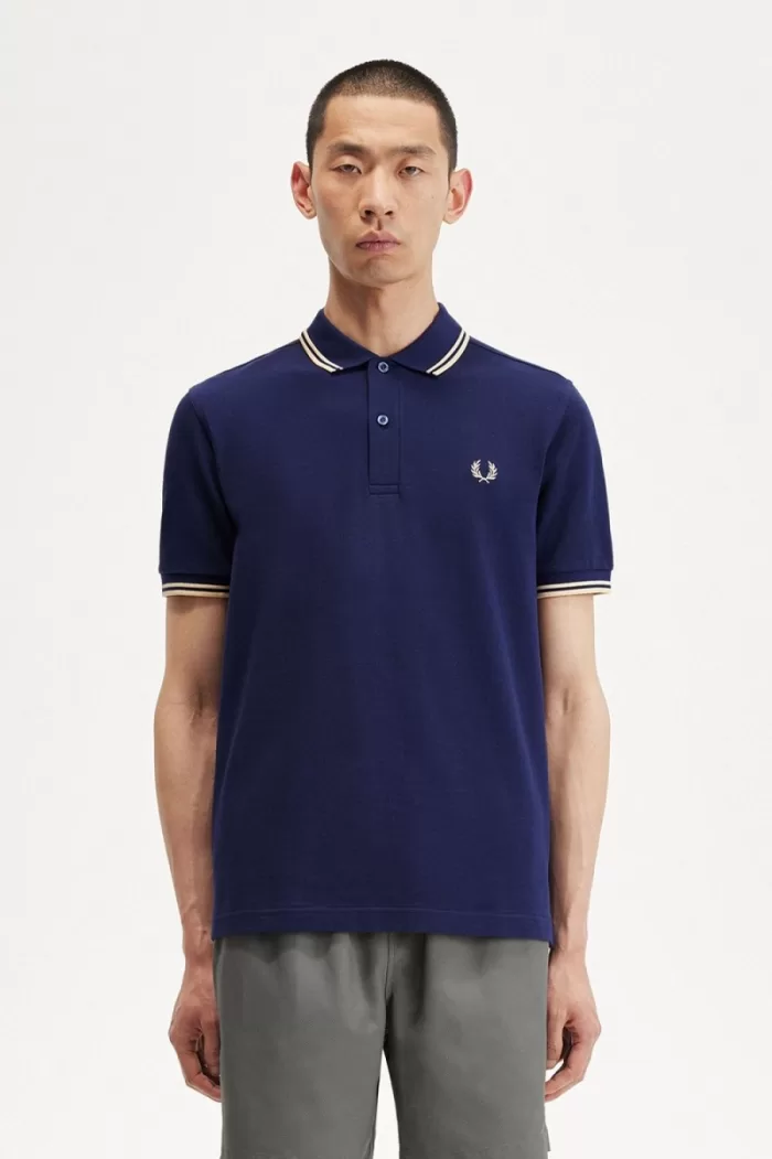 Fred Perry M3600 Men’s Shirt French Navy Aqua Cream Aqua Cream GIKXF5942