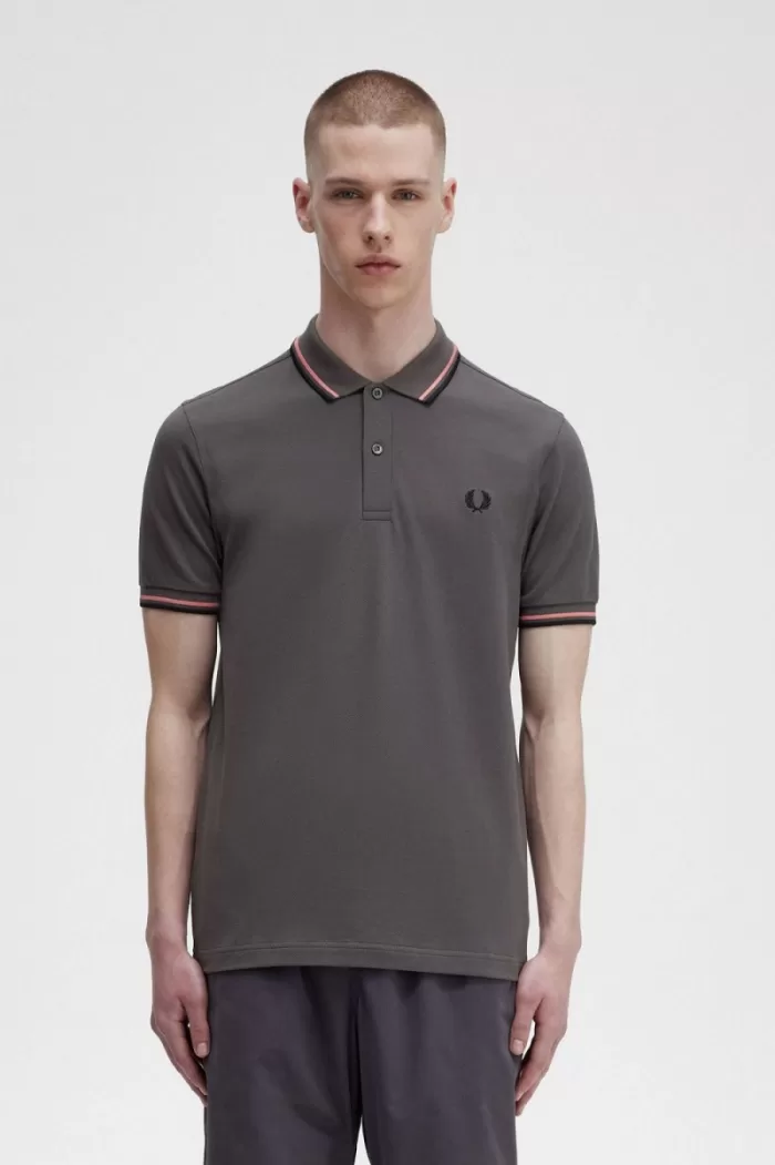 Fred Perry M3600 Men’s Shirt Gunmetal Coral Heat Black WKXNA7809