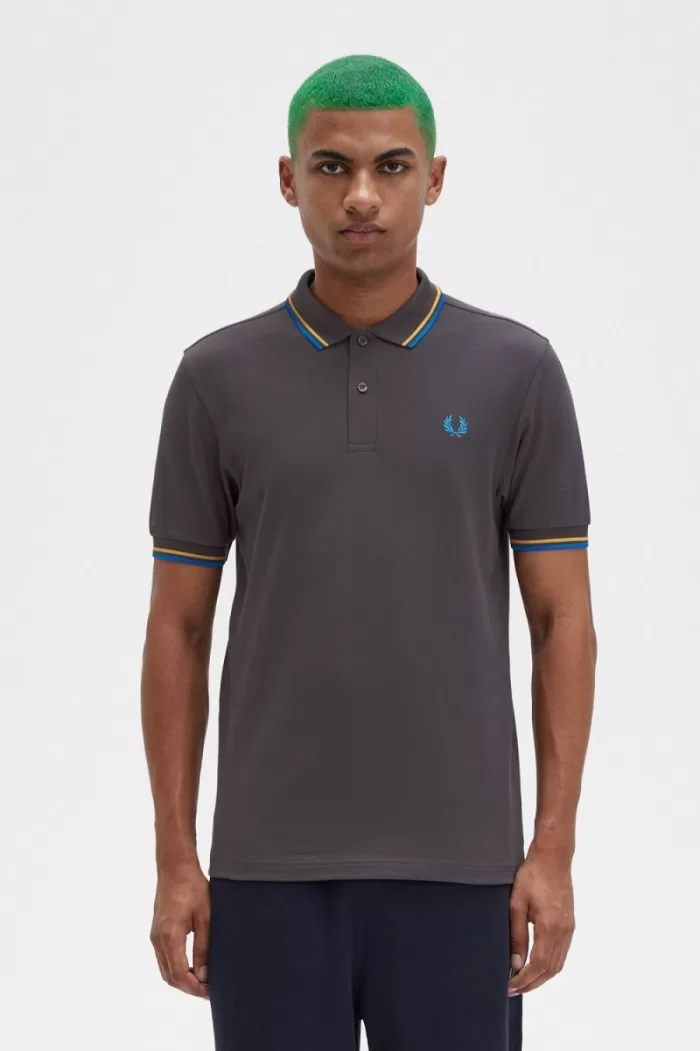 Fred Perry M3600 Men’s Shirt Gunmetal Golden Hour Kingfisher VURXZ9428