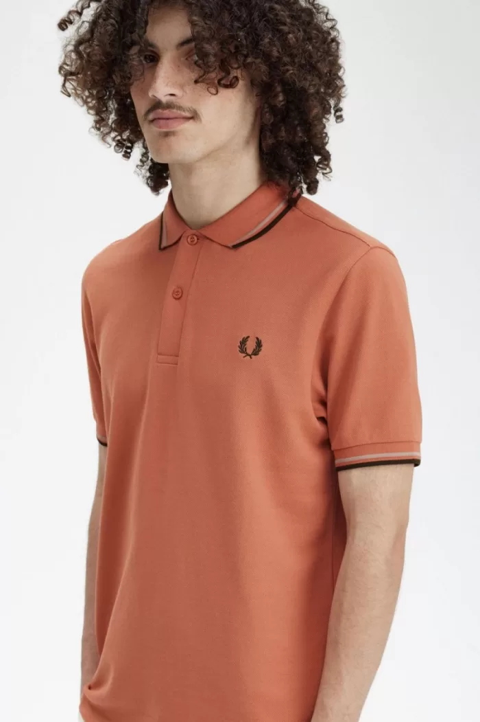 Fred Perry M3600 Men’s Shirt Light Rust Warm Grey Night Green YOWDC9046