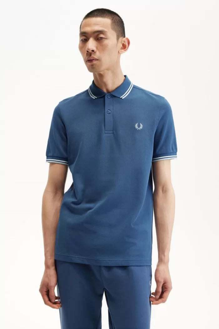 Fred Perry M3600 Men’s Shirt Midnight Blue Beige Light Aqua UFBTR4835