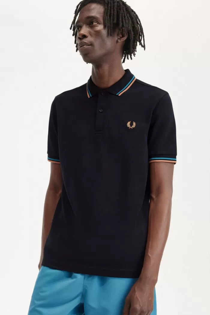 Fred Perry M3600 Men’s Shirt Navy Cyber Blue Light Rust MAQIJ9435