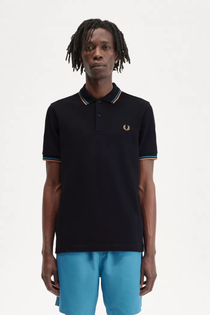 Fred Perry M3600 Men’s Shirt Navy Cyber Blue Light Rust MAQIJ9435