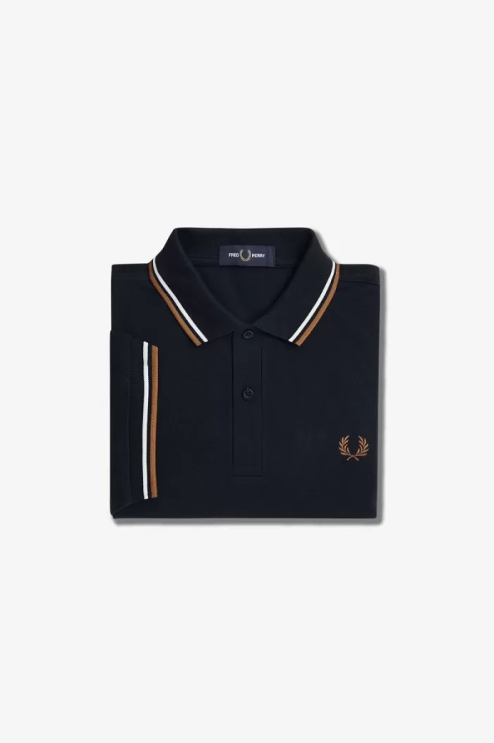 Fred Perry M3600 Men’s Shirt Navy Snow White Brown FGZAO7840