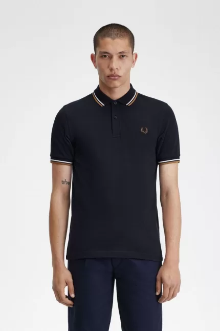 Fred Perry M3600 Men’s Shirt Navy Snow White Brown FGZAO7840