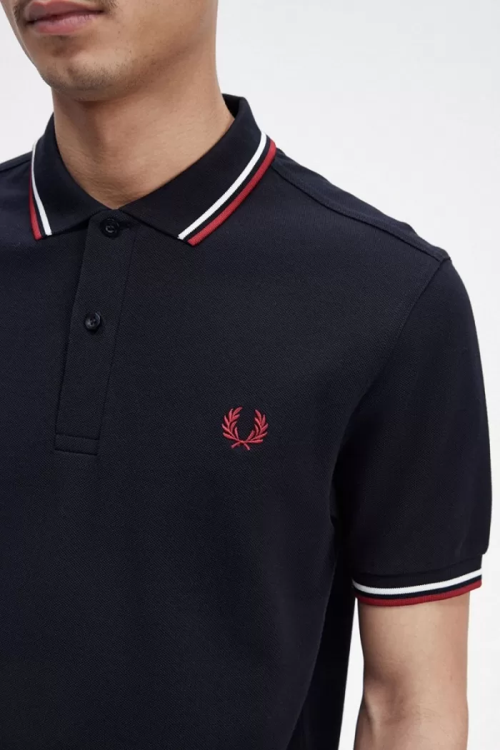 Fred Perry M3600 Men’s Shirt Navy Snow White Burnt Red PFNZE7902