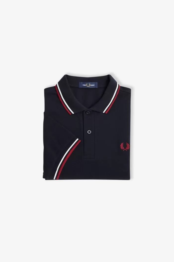 Fred Perry M3600 Men’s Shirt Navy Snow White Burnt Red PFNZE7902