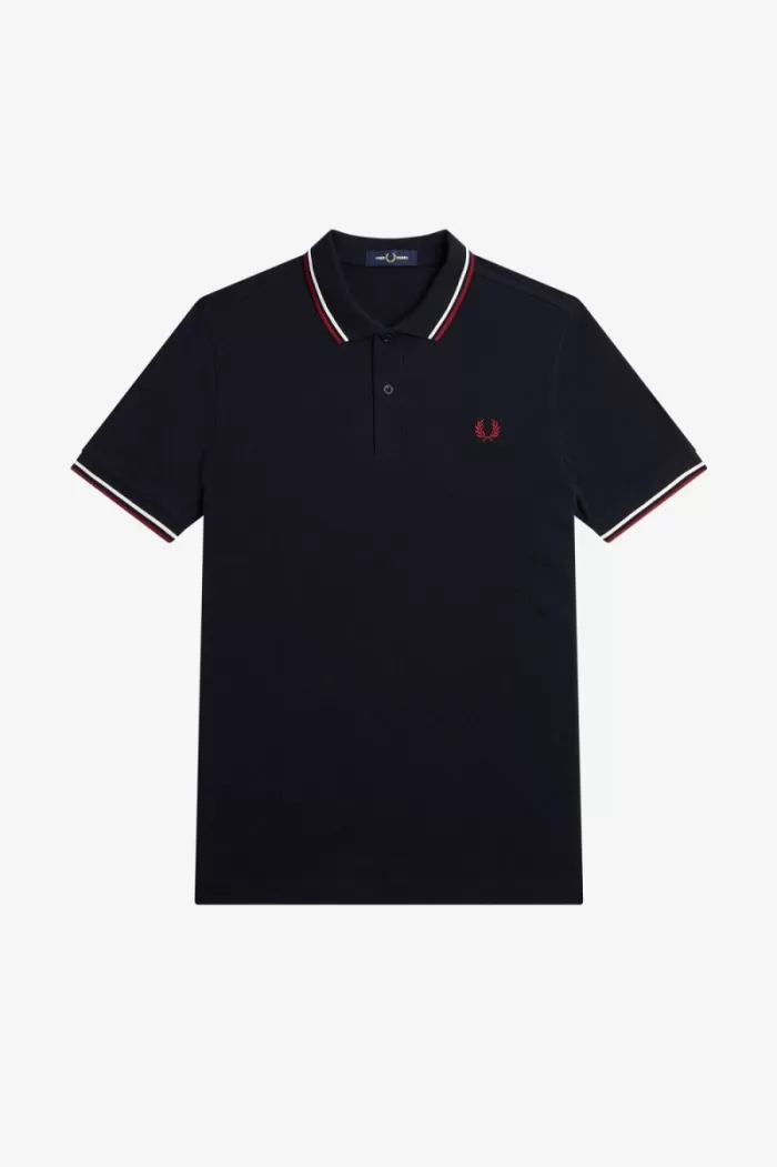 Fred Perry M3600 Men’s Shirt Navy Snow White Burnt Red PFNZE7902