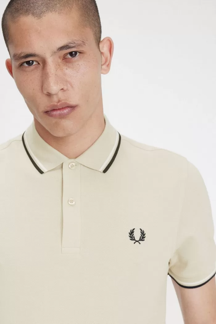 Fred Perry M3600 Men’s Shirt Oatmeal Beige Black TLUWQ6805