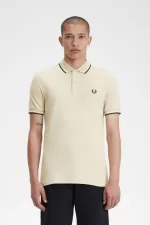 Fred Perry M3600 Men’s Shirt Oatmeal Beige Black TLUWQ6805