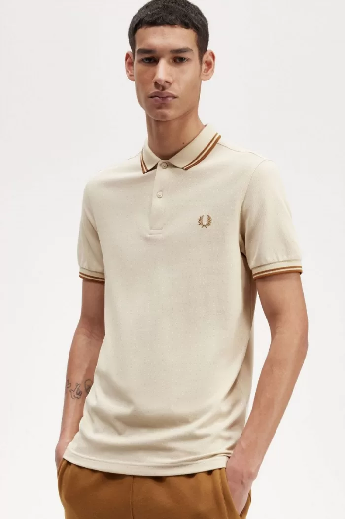 Fred Perry M3600 Men’s Shirt Oatmeal Dark Coffee Dark Coffee KNYRW8509