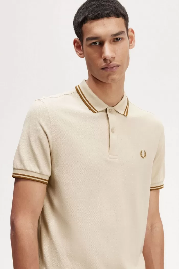 Fred Perry M3600 Men’s Shirt Oatmeal Dark Coffee Dark Coffee KNYRW8509