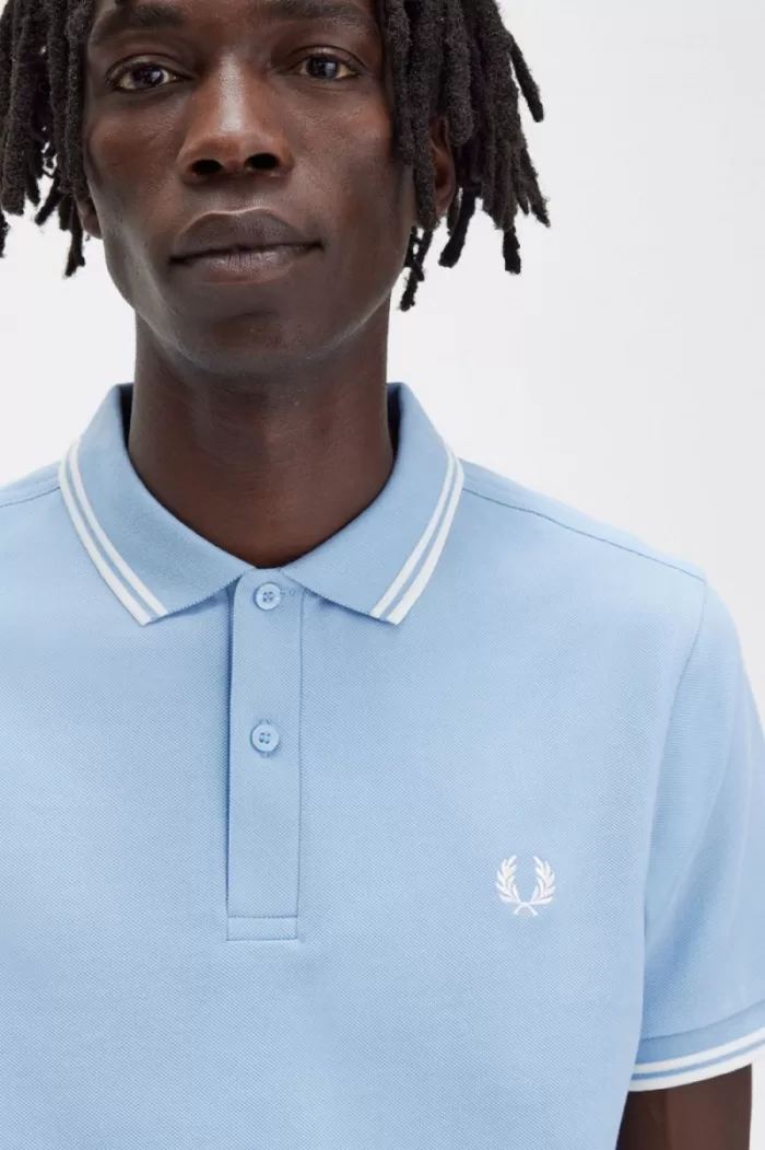 Fred Perry M3600 Men’s Shirt Sky Blue Snow White TDYCR7365