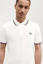 Fred Perry M3600 Men’s Shirt Snow White Burnt Red Navy NYSXV2369