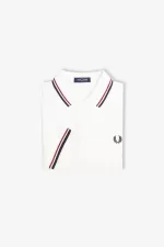 Fred Perry M3600 Men’s Shirt Snow White Burnt Red Navy NYSXV2369