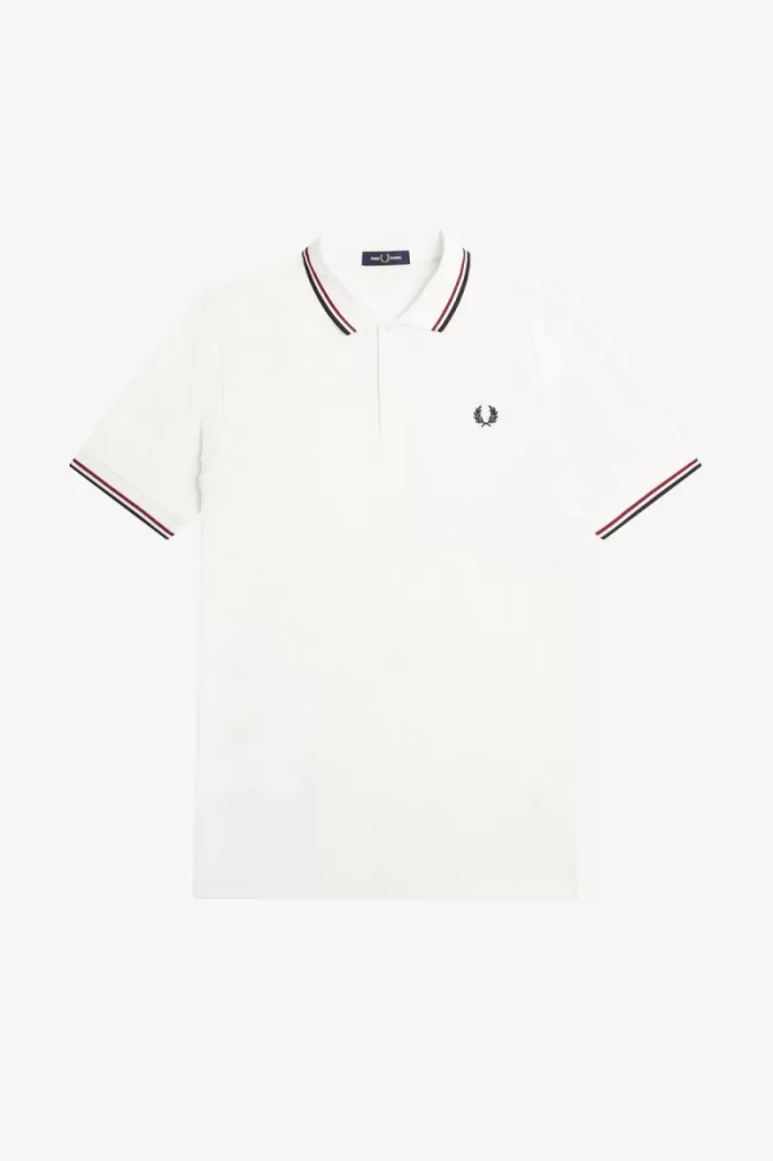 Fred Perry M3600 Men’s Shirt Snow White Burnt Red Navy NYSXV2369