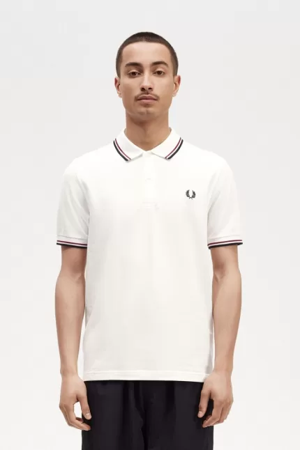 Fred Perry M3600 Men’s Shirt Snow White Burnt Red Navy NYSXV2369