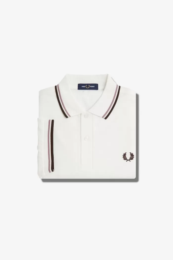 Fred Perry M3600 Men’s Shirt Snow White Deep Pink Burnt Tobacco JYPDN7698