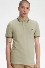 Fred Perry M3600 Men’s Shirt Warm Grey Dark Red CNORY2197