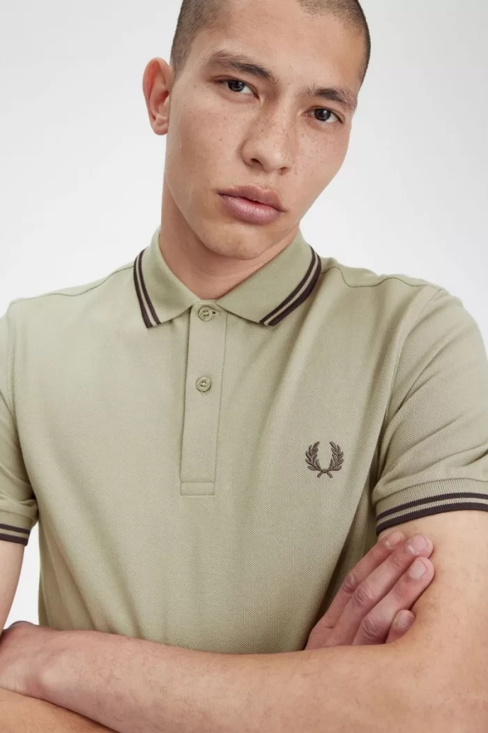 Fred Perry M3600 Men’s Shirt Warm Grey Dark Red CNORY2197