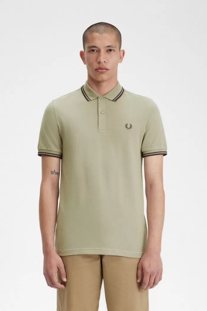 Fred Perry M3600 Men’s Shirt Warm Grey Dark Red CNORY2197