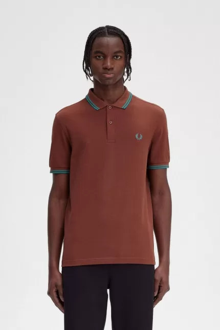 Fred Perry M3600 Men’s Shirt Whisky Brown Deep Mint Deep Mint LUAXM4790