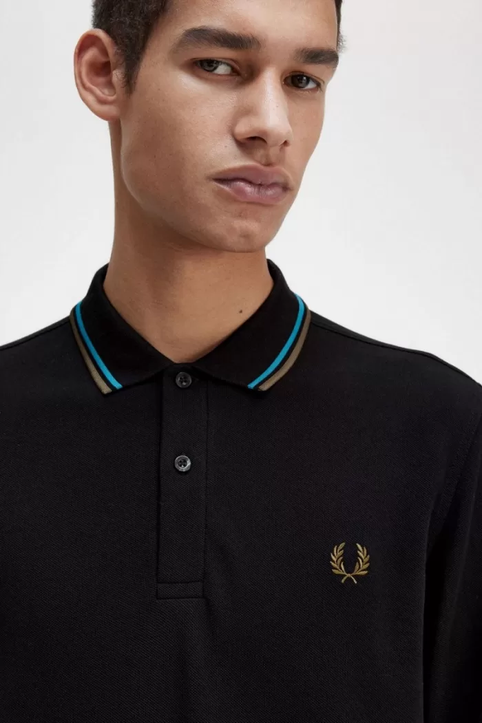 Fred Perry M3636 Men’s Shirt Black Cyber Blue Uniform Green XBTGL5167