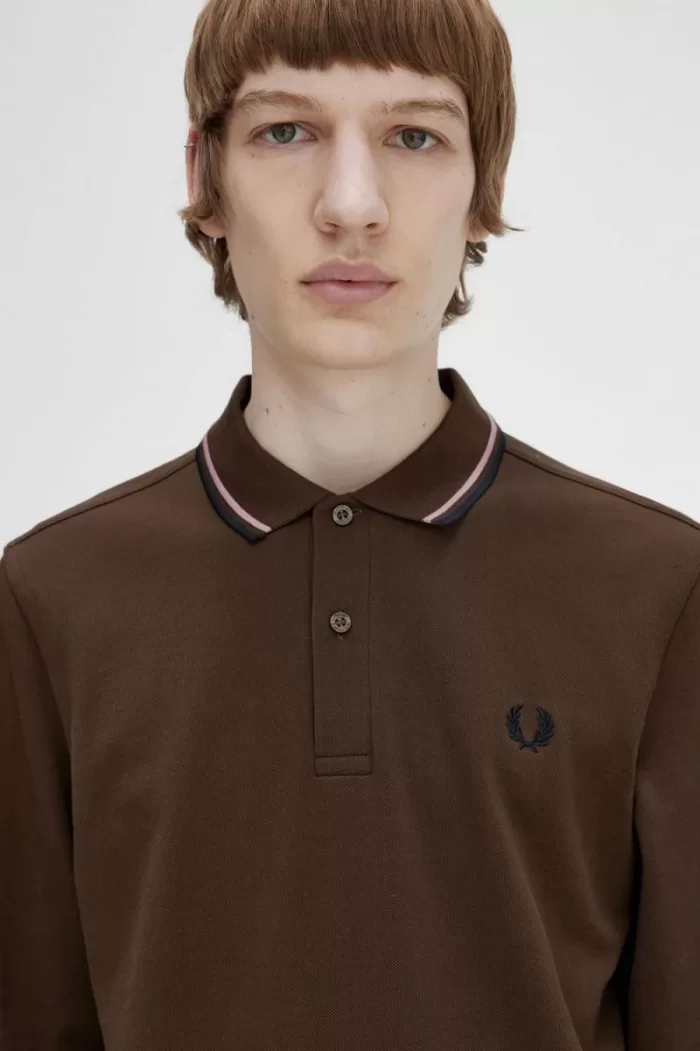 Fred Perry M3636 Men’s Shirt Burnt Tobacco Dark Pink Black HUTBL0698