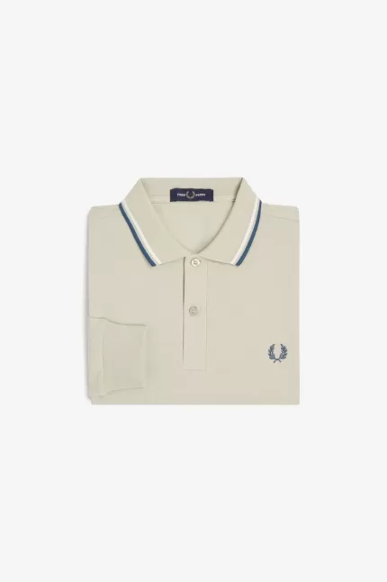 Fred Perry M3636 Men’s Shirt Light Mint Snow White Petrol Blue PGOAZ8016