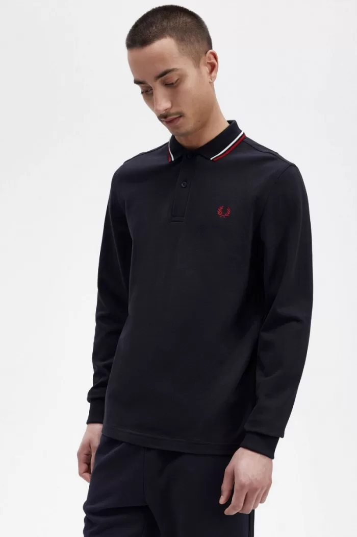 Fred Perry M3636 Men’s Shirt Navy Snow White Burnt Red EHSQP5926