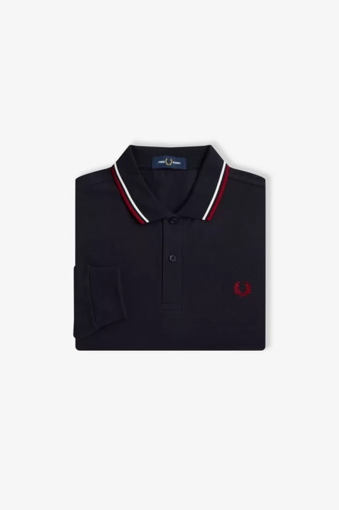 Fred Perry M3636 Men’s Shirt Navy Snow White Burnt Red EHSQP5926