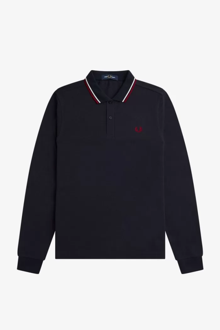 Fred Perry M3636 Men’s Shirt Navy Snow White Burnt Red EHSQP5926