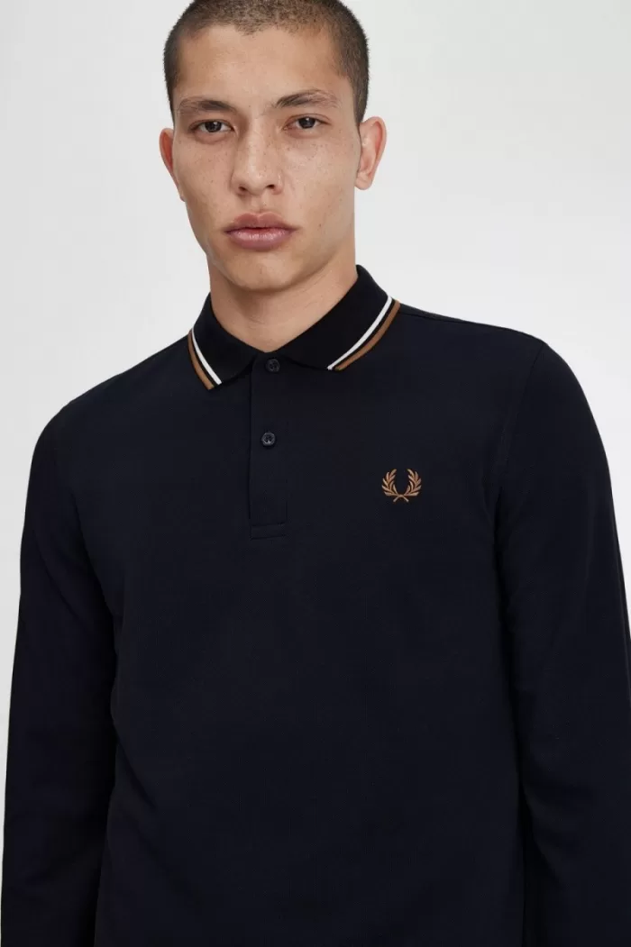 Fred Perry M3636 Men’s Shirt Navy Snow White Brown GPQWU3105