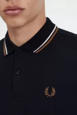 Fred Perry M3636 Men’s Shirt Navy Snow White Brown GPQWU3105