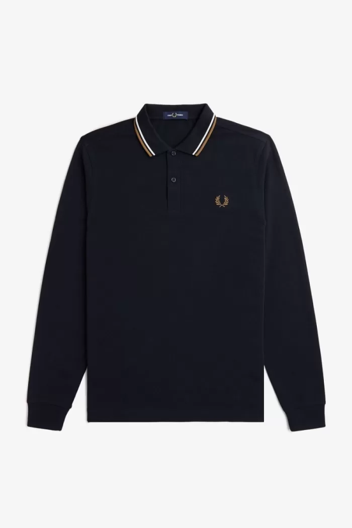 Fred Perry M3636 Men’s Shirt Navy Snow White Brown GPQWU3105