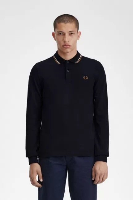 Fred Perry M3636 Men’s Shirt Navy Snow White Brown GPQWU3105