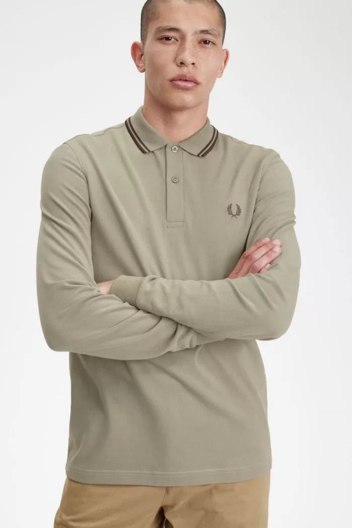 Fred Perry M3636 Men’s Shirt Warm Grey Dark Red SDMGT4351