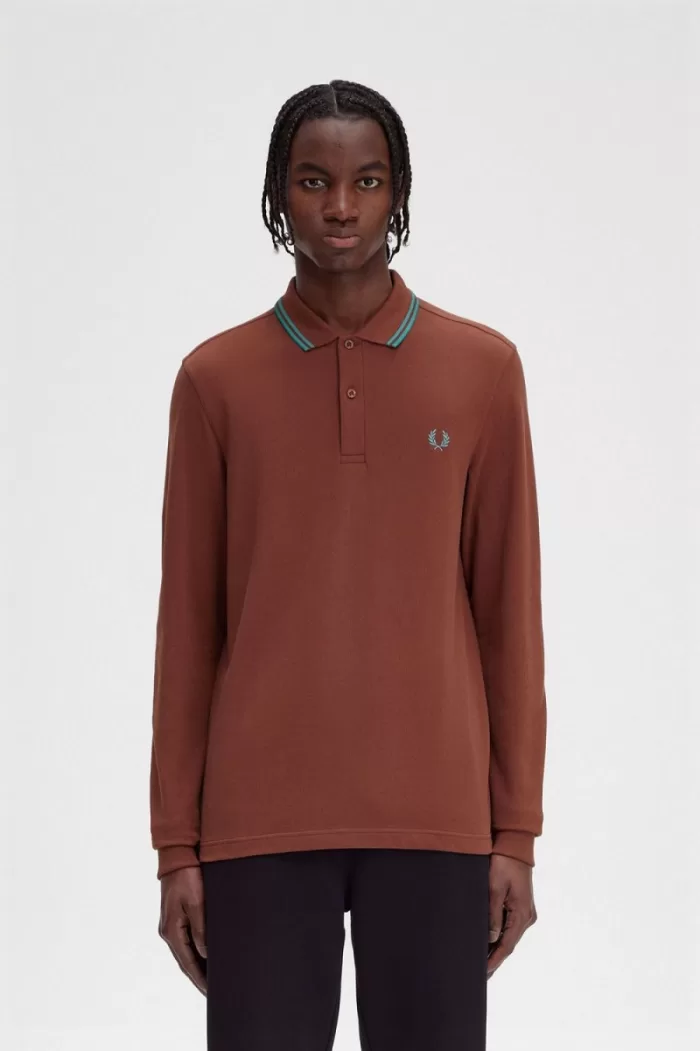 Fred Perry M3636 Men’s Shirt Whisky Brown Deep Mint Deep Mint TBSWE5273