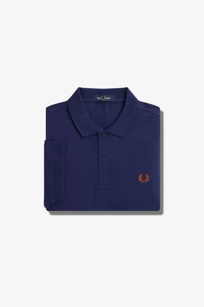 Fred Perry M6000 Men’s Shirt French Navy Whisky Brown UCOGJ7098