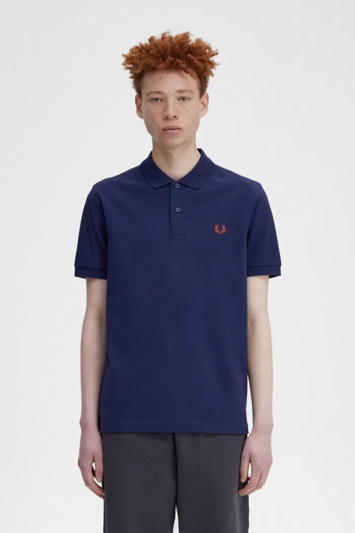 Fred Perry M6000 Men’s Shirt French Navy Whisky Brown UCOGJ7098