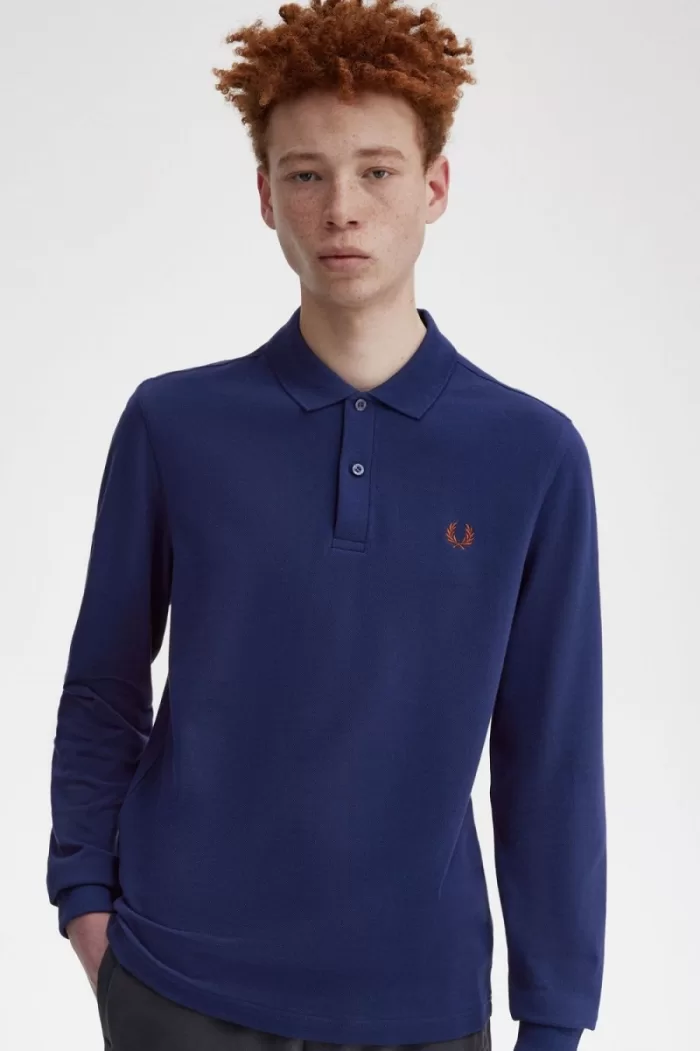 Fred Perry M6006 Men’s Shirt French Navy Whisky Brown MGUND8257