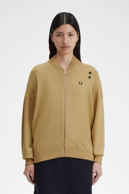 Fred Perry Metallic Knitted Bomber Women’s Jackets 1964 Gold HXBPL2034