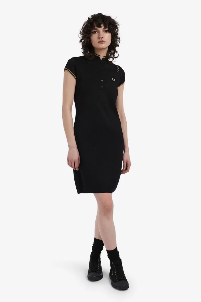 Fred Perry Metallic Knitted Women’s Dress Black QWFSP1394