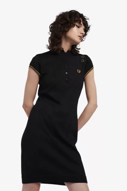 Fred Perry Metallic Knitted Women’s Dress Black QWFSP1394