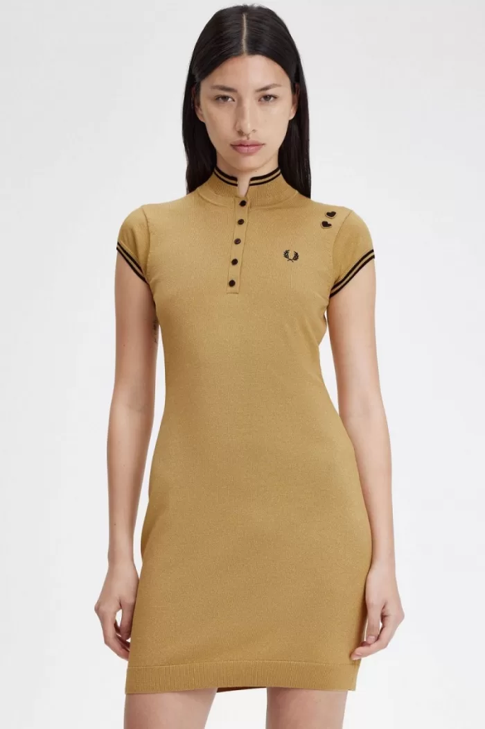 Fred Perry Metallic Knitted Women’s Dress 1964 Gold VZBAW0819