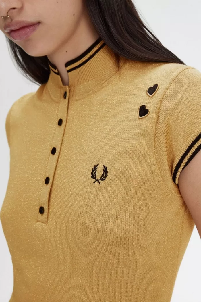 Fred Perry Metallic Knitted Women’s Dress 1964 Gold VZBAW0819